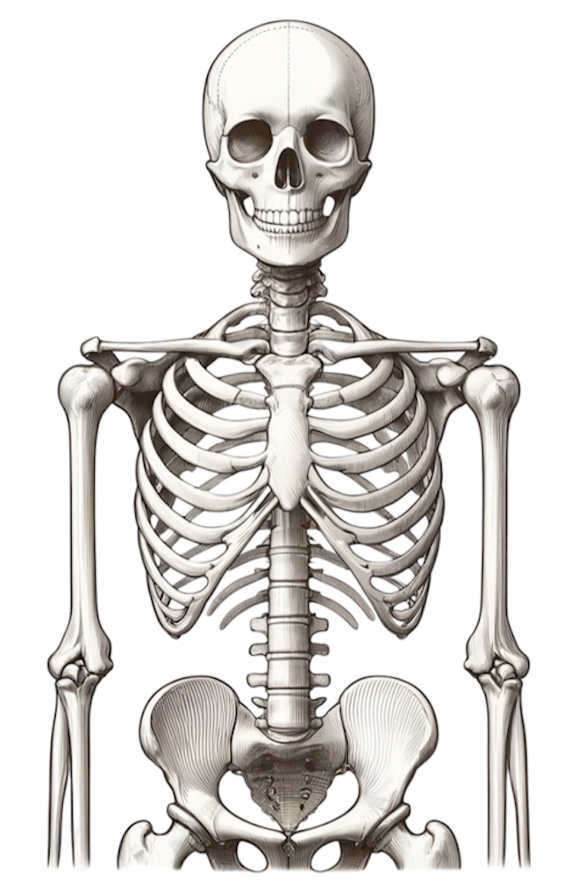 A detailed illustration of a human skeleton.