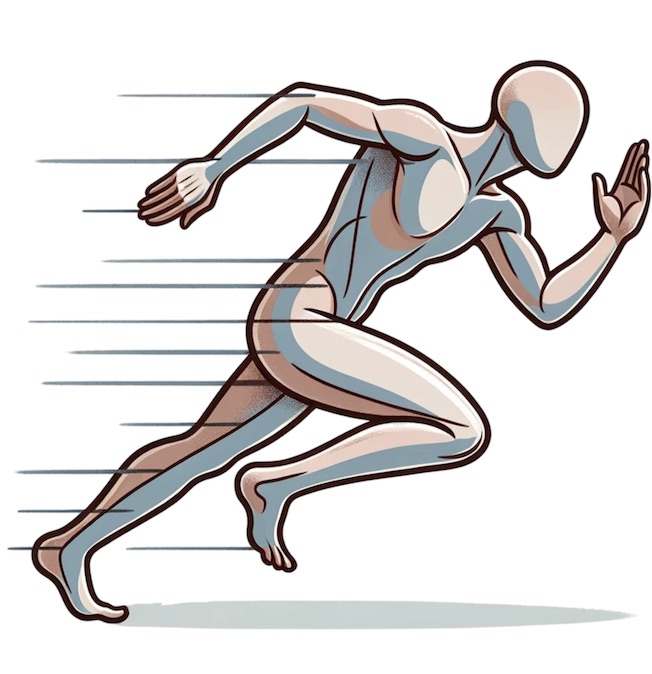 An illustration of human figure running signaling movement.