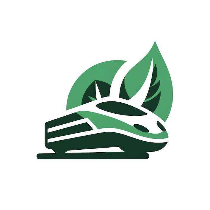 Icon of a high-speed train in vibrant green, representing eco-friendly travel and environmental responsibility